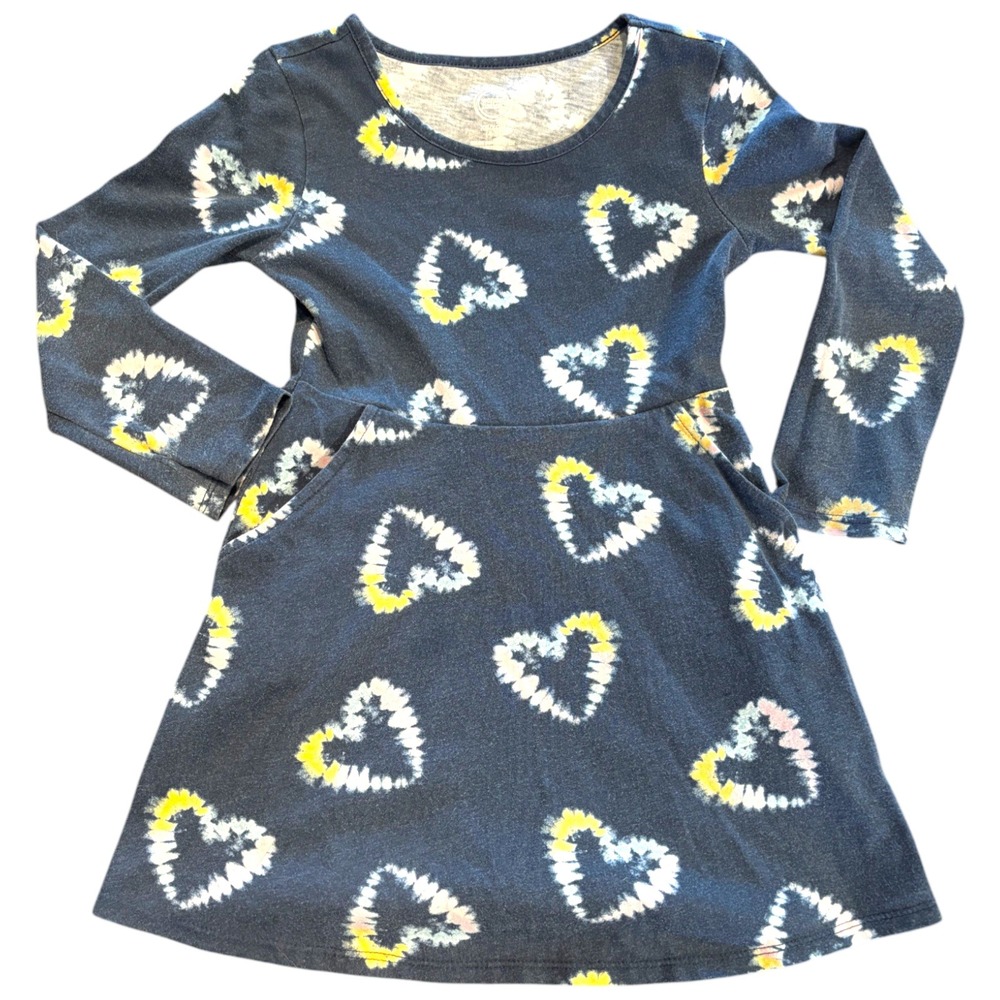 Wonder Nation Girls Blue Tie Dye Heart‎ Long Sleeve Pocket Dress XS 4-5
